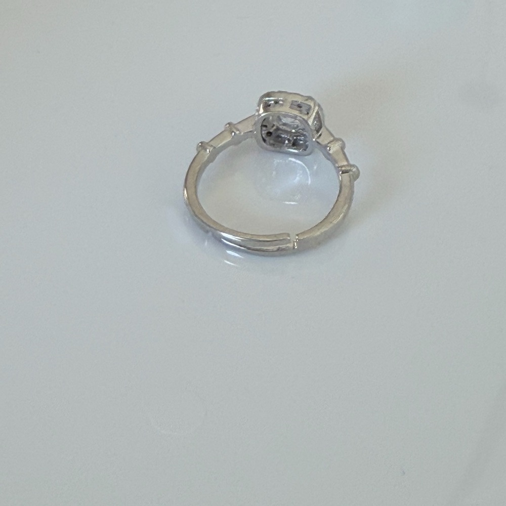 Stainless Steel Halo Cushion-Cut Cubic Zirconia Ring - Adjustable - Picture 5 of 6